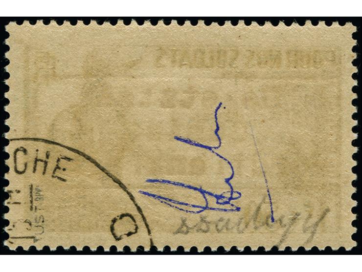 1940, Soldaten 1,50 Fr. dunkelgrünlichblau mit Aufdrucktype II, postfrisch, rückseitig mit Teilabschlag des Poststempel “Coud