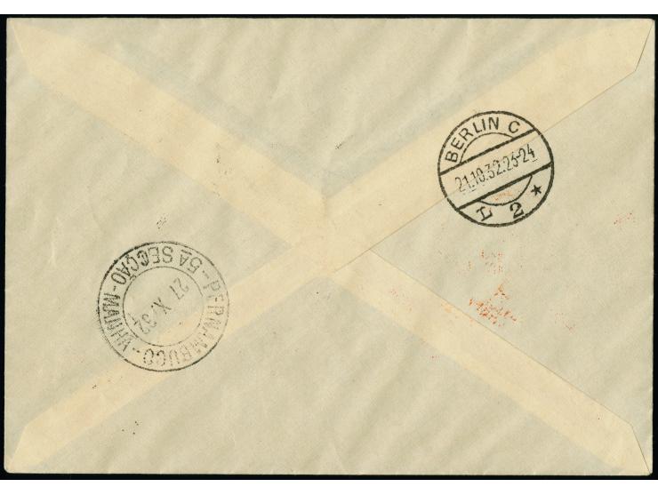 Türkei: 1932, 9. Südamerikafahrt mit Anschlussflug Berlin, R-Brief von “ISTANBUL 17.10.1932” nach Recife mit Ankunftstempel, 