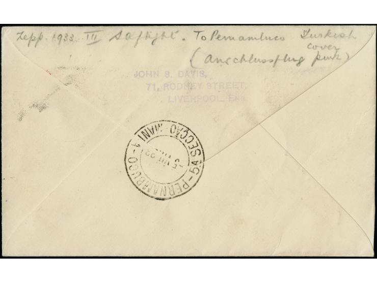 Türkei: 1933, 3. Südamerikafahrt mit Anschlussflug Berlin, R-Brief von “GALATA 24.6.33” nach Recife mit Ankunftsstempel, in g