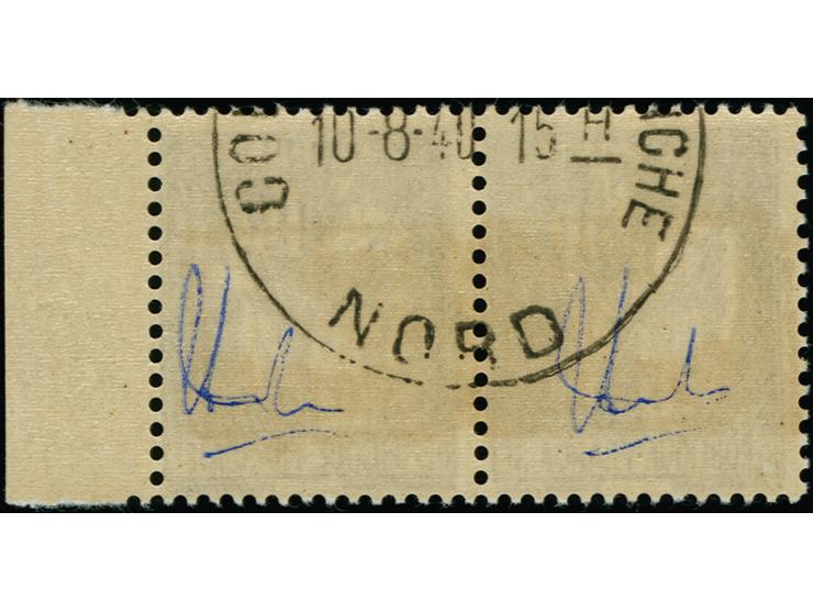 1940, Friedensallegorie 1,50 Fr. dunkelblau &nbsp;im waagerechten Seitenrandpaar mit Aufdrucktype II, postfrisch, rückseitig 