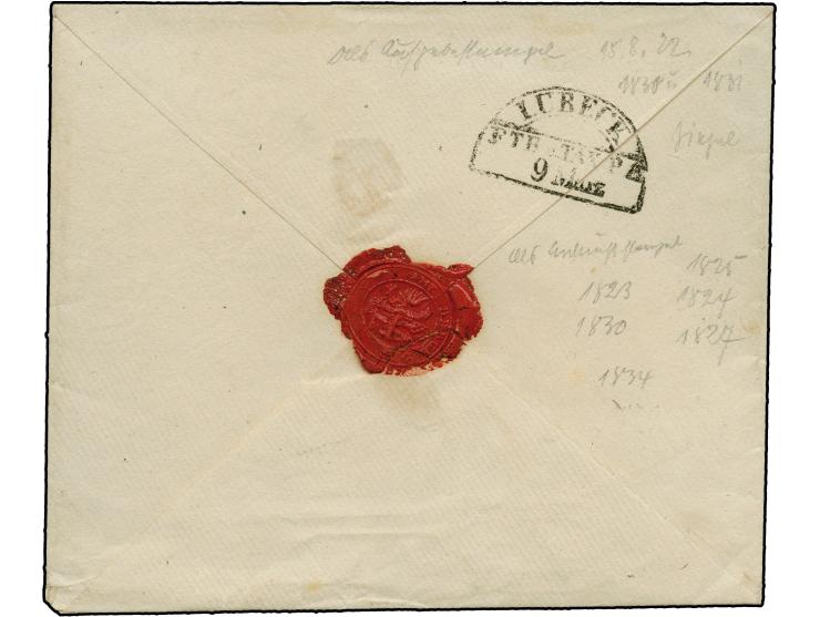 “T.T. BERGEDORF”, schwarzer L2 auf Briefcouvert mit Wachssiegel nach Lübeck mit Ankunftsstempel “F. TH u. TAX P.A. 9 März”, r