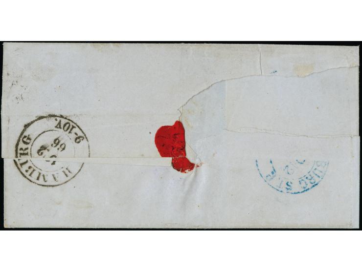 1861, ½ Schilling auf blau, senkrechtes Paar und Einzelstück, alle voll- bis überrandig mit sauber aufgesetzten Strichstempel