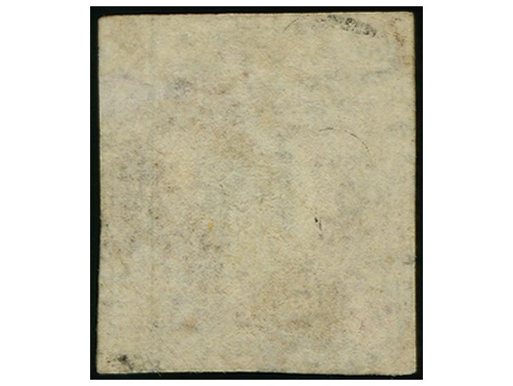 1850, 2 Sch. dunkelrosarot, oben voll- sonst allseits breitrandig und farbfrisch mit zentrisch und leicht aufgesetztem Rostst