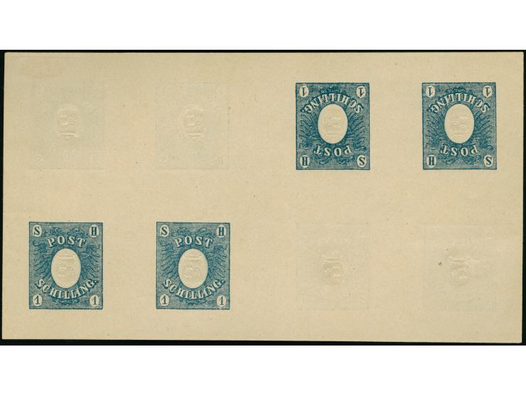 Rosenkranz"sche Neudrucke mit Wappenprägung, 1 Sch. blau im Kleinbogenformat (130x71mm) auf ungummiertem Maschinenpapier, mit