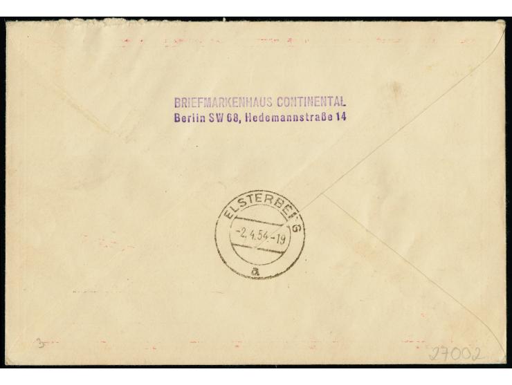 1954, Heuss I 5 Pfg. im waagerechten Viererstreifen und Einzelmarke 40 Pfg. je mit Ersttag-Stempel “BERLIN-CHARLOTTENBURG 2 1