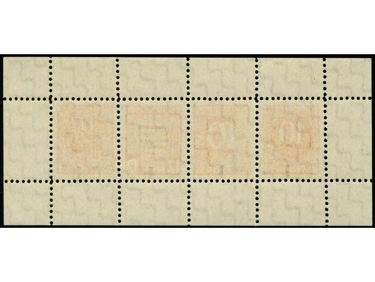 1945, Probedruck-Kleinbogen mit drei nicht angenommen sowie dem angenommenen Entwurf in der Farbe orange, postfrisch, tadello