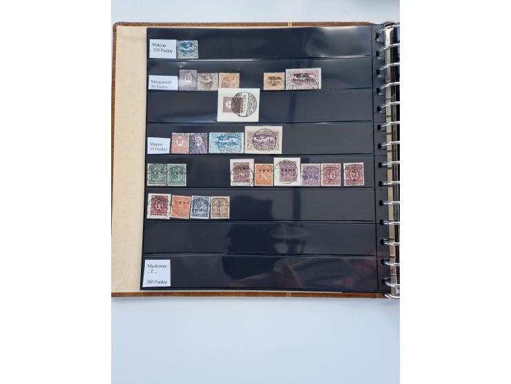 1920/22, interessante Stempel-Sammlung auf hunderten losen Marken und Briefstücken, sauber von Alberun bis Zyrowa sortiert, d