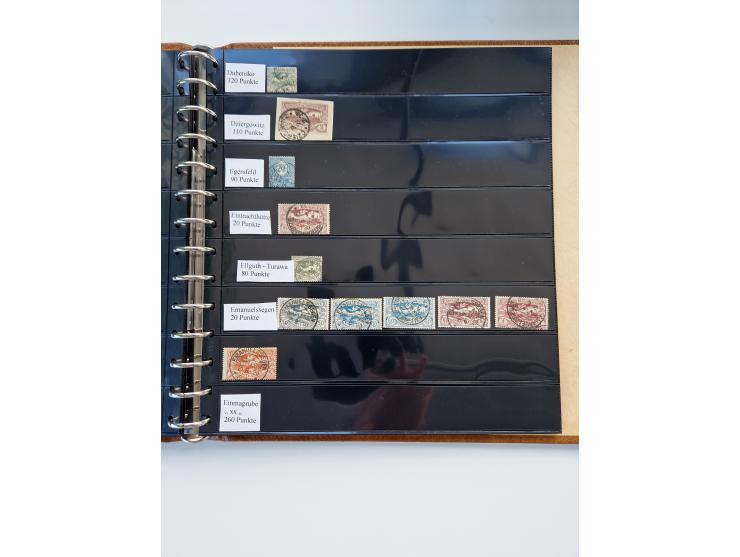 1920/22, interessante Stempel-Sammlung auf hunderten losen Marken und Briefstücken, sauber von Alberun bis Zyrowa sortiert, d