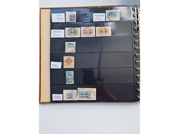 1920/22, interessante Stempel-Sammlung auf hunderten losen Marken und Briefstücken, sauber von Alberun bis Zyrowa sortiert, d