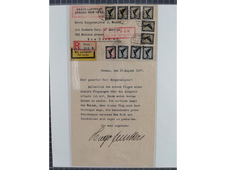 1927/28, &nbsp;kleine Sammlung “Hermann Köhl - &nbsp;Nordatlantikflug Ost-West" mit sechs Briefen und Karten vom ersten Versu