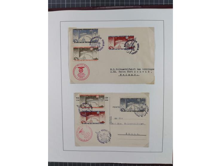1933/35, umfangreiche Sammlung “Gerhard Zucker - Raketenpost” mit vielen Vignetten inkl. Kleinbogen, Abarten, Proben und Beso