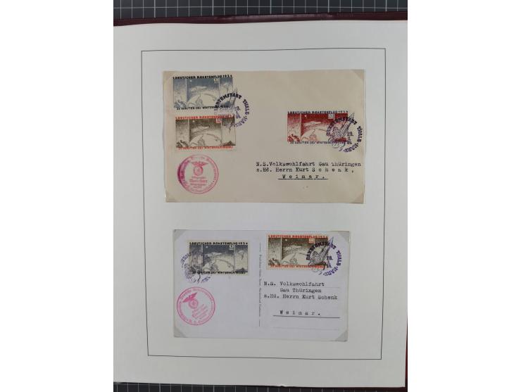 1933/35, umfangreiche Sammlung “Gerhard Zucker - Raketenpost” mit vielen Vignetten inkl. Kleinbogen, Abarten, Proben und Beso