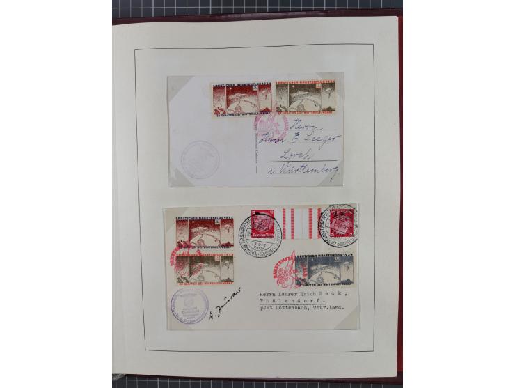 1933/35, umfangreiche Sammlung “Gerhard Zucker - Raketenpost” mit vielen Vignetten inkl. Kleinbogen, Abarten, Proben und Beso
