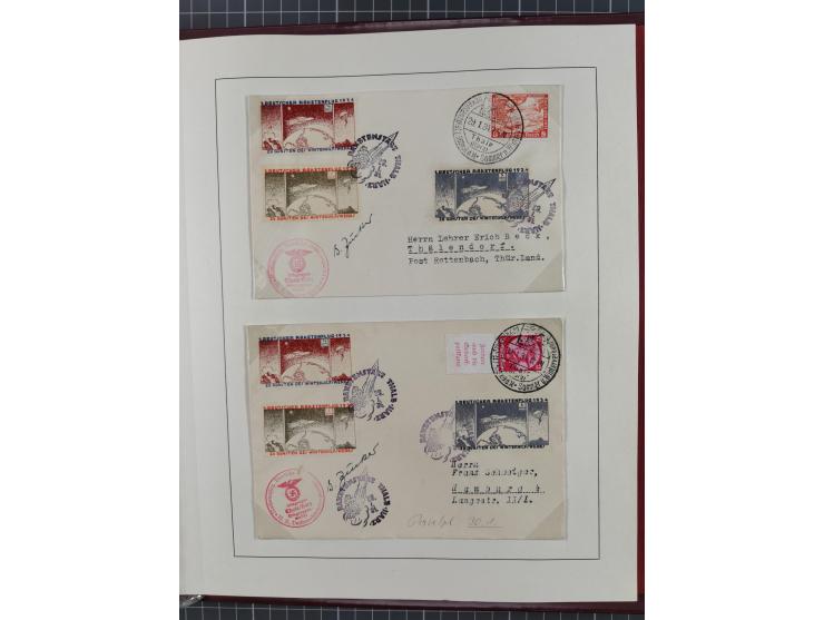 1933/35, umfangreiche Sammlung “Gerhard Zucker - Raketenpost” mit vielen Vignetten inkl. Kleinbogen, Abarten, Proben und Beso