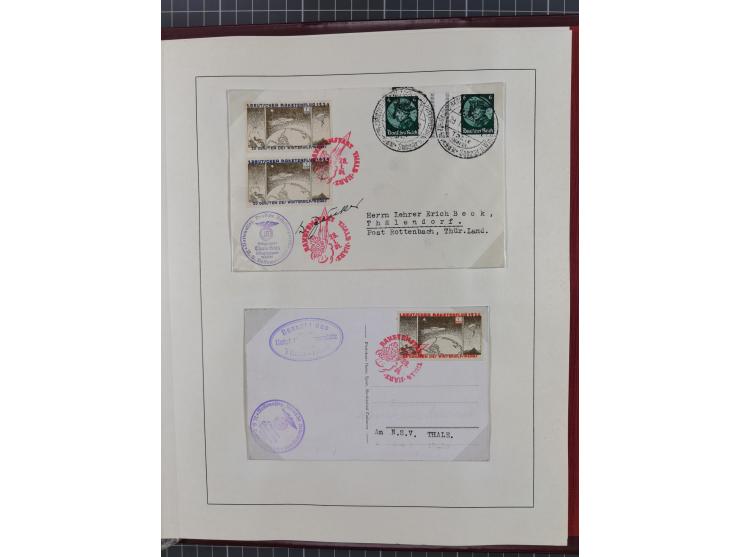 1933/35, umfangreiche Sammlung “Gerhard Zucker - Raketenpost” mit vielen Vignetten inkl. Kleinbogen, Abarten, Proben und Beso