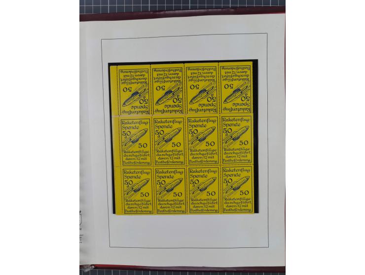 1933/35, umfangreiche Sammlung “Gerhard Zucker - Raketenpost” mit vielen Vignetten inkl. Kleinbogen, Abarten, Proben und Beso