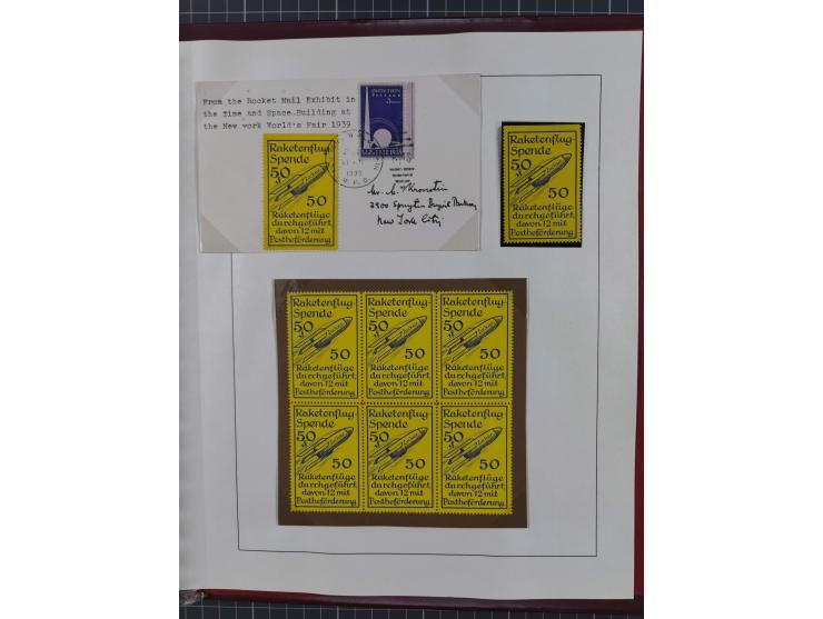 1933/35, umfangreiche Sammlung “Gerhard Zucker - Raketenpost” mit vielen Vignetten inkl. Kleinbogen, Abarten, Proben und Beso