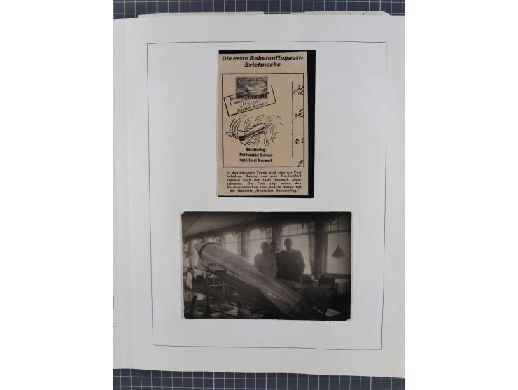1933/35, umfangreiche Sammlung “Gerhard Zucker - Raketenpost” mit vielen Vignetten inkl. Kleinbogen, Abarten, Proben und Beso