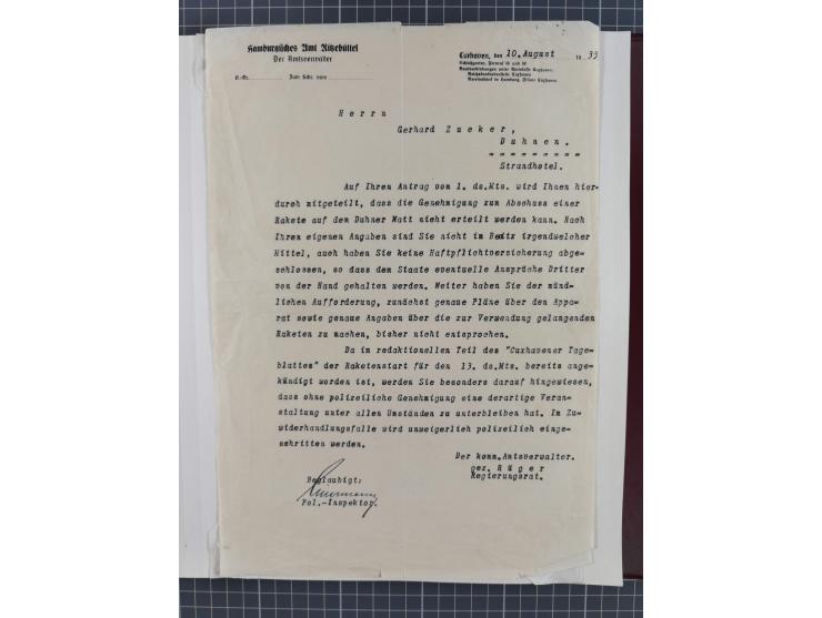 1933/35, umfangreiche Sammlung “Gerhard Zucker - Raketenpost” mit vielen Vignetten inkl. Kleinbogen, Abarten, Proben und Beso