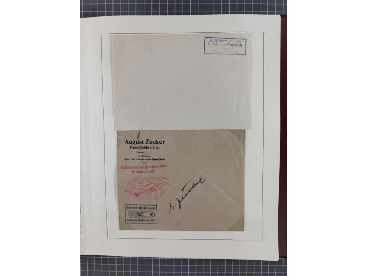 1933/35, umfangreiche Sammlung “Gerhard Zucker - Raketenpost” mit vielen Vignetten inkl. Kleinbogen, Abarten, Proben und Beso