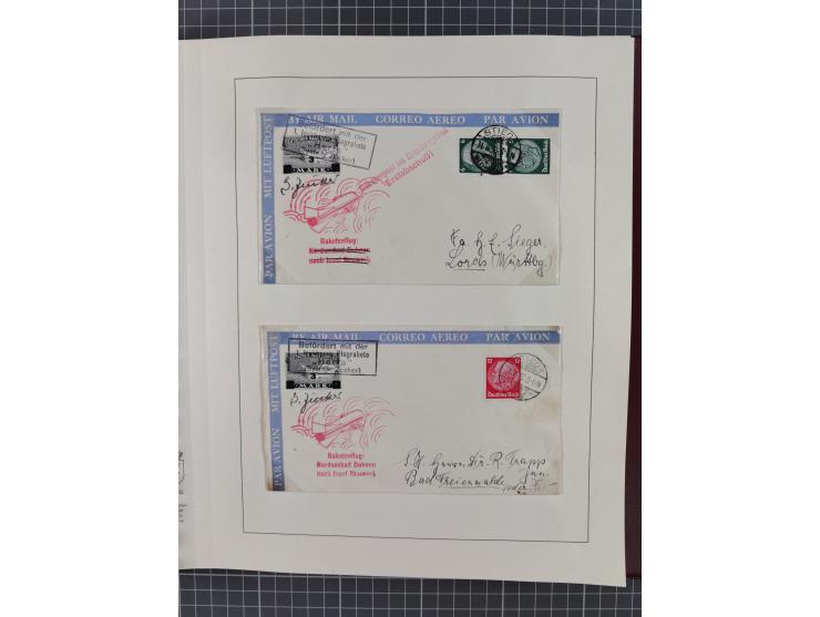 1933/35, umfangreiche Sammlung “Gerhard Zucker - Raketenpost” mit vielen Vignetten inkl. Kleinbogen, Abarten, Proben und Beso