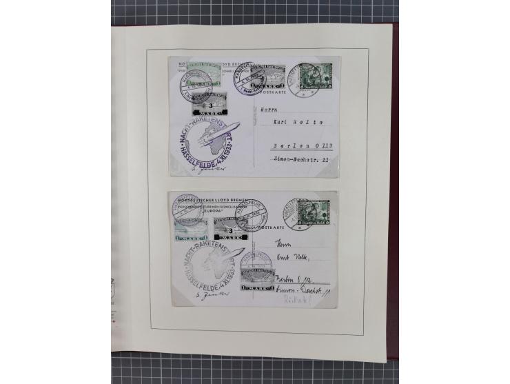 1933/35, umfangreiche Sammlung “Gerhard Zucker - Raketenpost” mit vielen Vignetten inkl. Kleinbogen, Abarten, Proben und Beso
