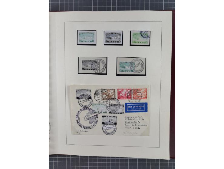1933/35, umfangreiche Sammlung “Gerhard Zucker - Raketenpost” mit vielen Vignetten inkl. Kleinbogen, Abarten, Proben und Beso