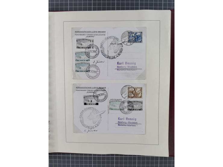 1933/35, umfangreiche Sammlung “Gerhard Zucker - Raketenpost” mit vielen Vignetten inkl. Kleinbogen, Abarten, Proben und Beso