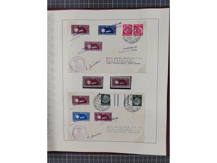 1933/35, umfangreiche Sammlung “Gerhard Zucker - Raketenpost” mit vielen Vignetten inkl. Kleinbogen, Abarten, Proben und Beso
