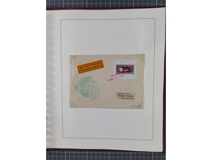 1933/35, umfangreiche Sammlung “Gerhard Zucker - Raketenpost” mit vielen Vignetten inkl. Kleinbogen, Abarten, Proben und Beso