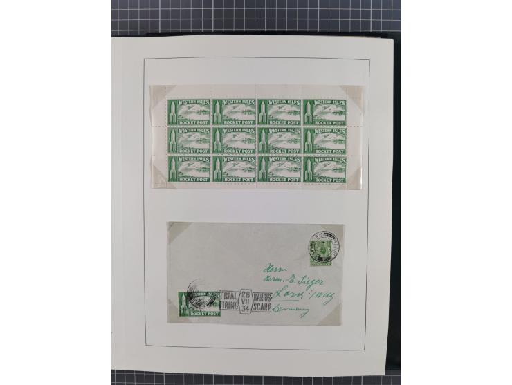 1933/35, umfangreiche Sammlung “Gerhard Zucker - Raketenpost” mit vielen Vignetten inkl. Kleinbogen, Abarten, Proben und Beso