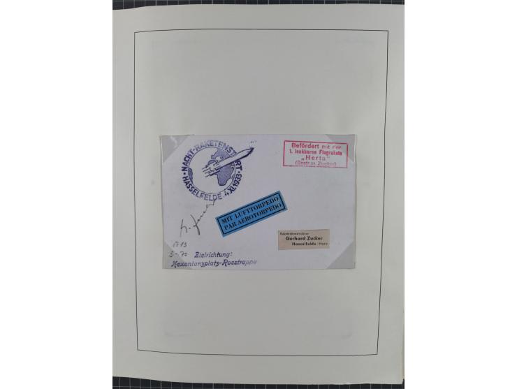 1933/35, umfangreiche Sammlung “Gerhard Zucker - Raketenpost” mit vielen Vignetten inkl. Kleinbogen, Abarten, Proben und Beso