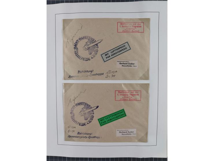 1933/35, umfangreiche Sammlung “Gerhard Zucker - Raketenpost” mit vielen Vignetten inkl. Kleinbogen, Abarten, Proben und Beso