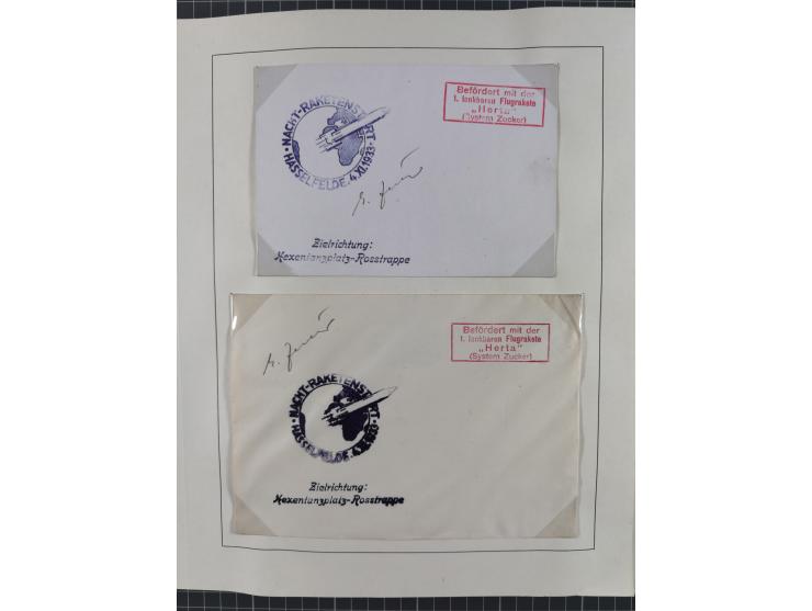 1933/35, umfangreiche Sammlung “Gerhard Zucker - Raketenpost” mit vielen Vignetten inkl. Kleinbogen, Abarten, Proben und Beso