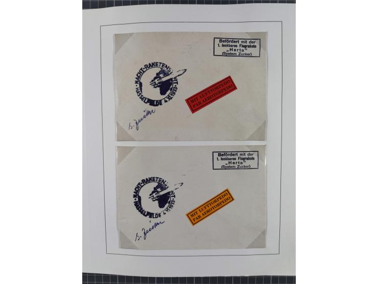 1933/35, umfangreiche Sammlung “Gerhard Zucker - Raketenpost” mit vielen Vignetten inkl. Kleinbogen, Abarten, Proben und Beso