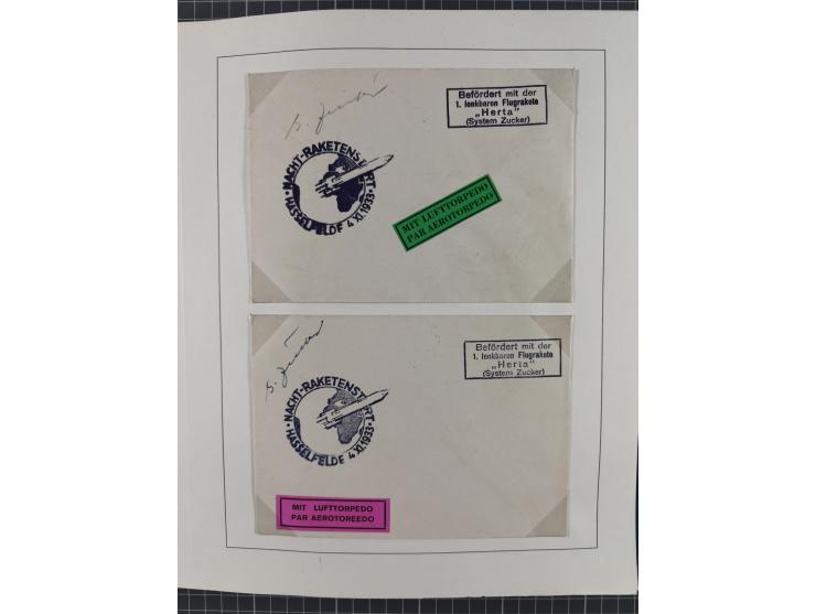 1933/35, umfangreiche Sammlung “Gerhard Zucker - Raketenpost” mit vielen Vignetten inkl. Kleinbogen, Abarten, Proben und Beso