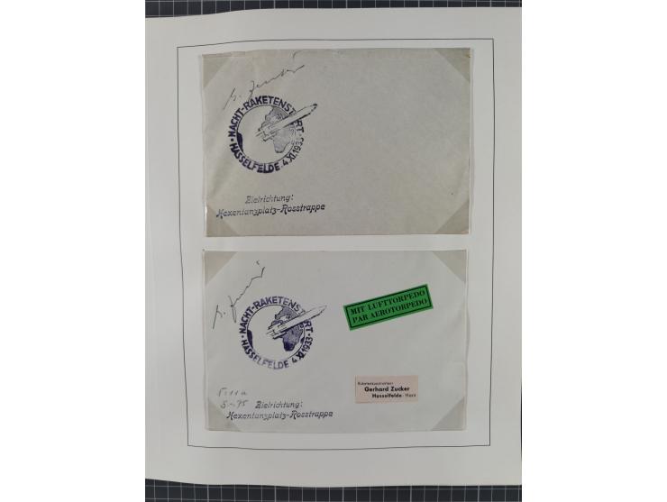1933/35, umfangreiche Sammlung “Gerhard Zucker - Raketenpost” mit vielen Vignetten inkl. Kleinbogen, Abarten, Proben und Beso