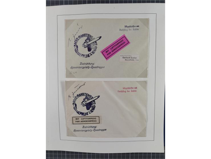 1933/35, umfangreiche Sammlung “Gerhard Zucker - Raketenpost” mit vielen Vignetten inkl. Kleinbogen, Abarten, Proben und Beso