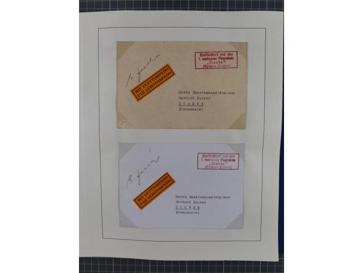 1933/35, umfangreiche Sammlung “Gerhard Zucker - Raketenpost” mit vielen Vignetten inkl. Kleinbogen, Abarten, Proben und Beso