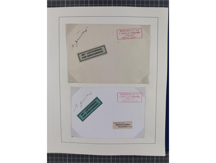 1933/35, umfangreiche Sammlung “Gerhard Zucker - Raketenpost” mit vielen Vignetten inkl. Kleinbogen, Abarten, Proben und Beso