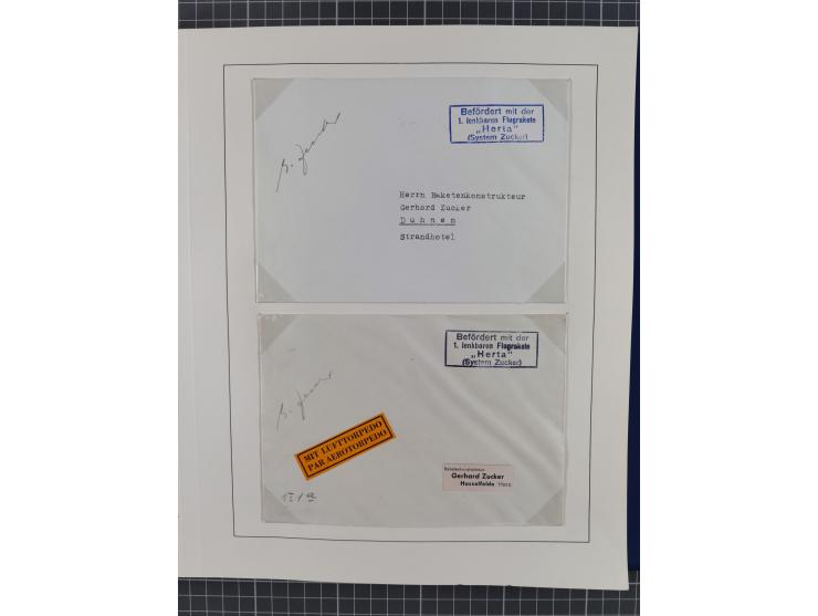1933/35, umfangreiche Sammlung “Gerhard Zucker - Raketenpost” mit vielen Vignetten inkl. Kleinbogen, Abarten, Proben und Beso