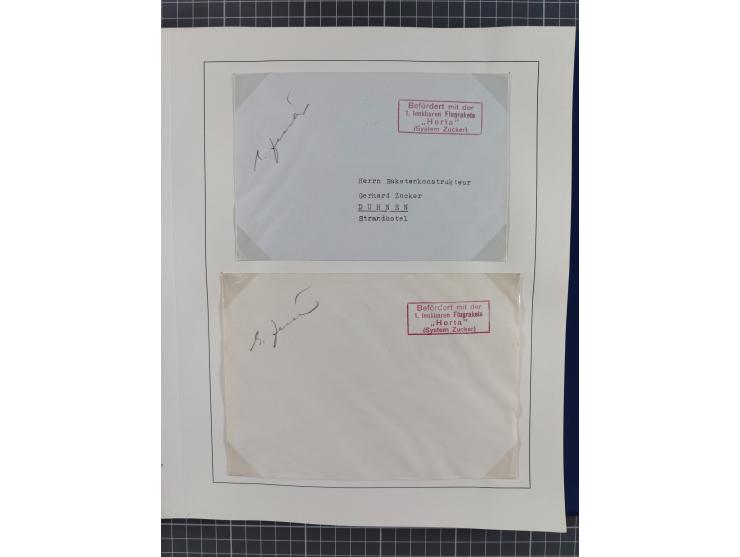 1933/35, umfangreiche Sammlung “Gerhard Zucker - Raketenpost” mit vielen Vignetten inkl. Kleinbogen, Abarten, Proben und Beso