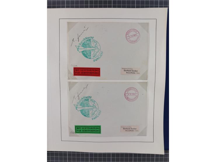 1933/35, umfangreiche Sammlung “Gerhard Zucker - Raketenpost” mit vielen Vignetten inkl. Kleinbogen, Abarten, Proben und Beso