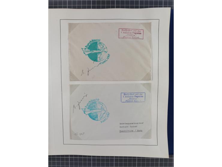 1933/35, umfangreiche Sammlung “Gerhard Zucker - Raketenpost” mit vielen Vignetten inkl. Kleinbogen, Abarten, Proben und Beso