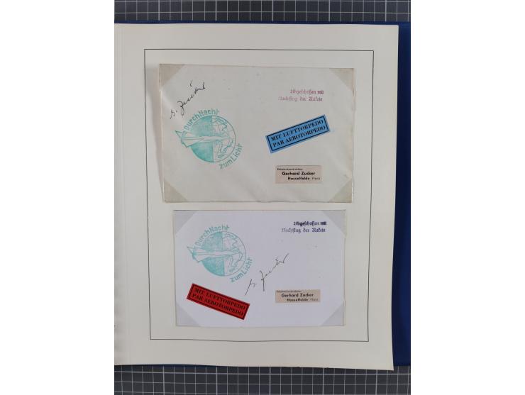 1933/35, umfangreiche Sammlung “Gerhard Zucker - Raketenpost” mit vielen Vignetten inkl. Kleinbogen, Abarten, Proben und Beso