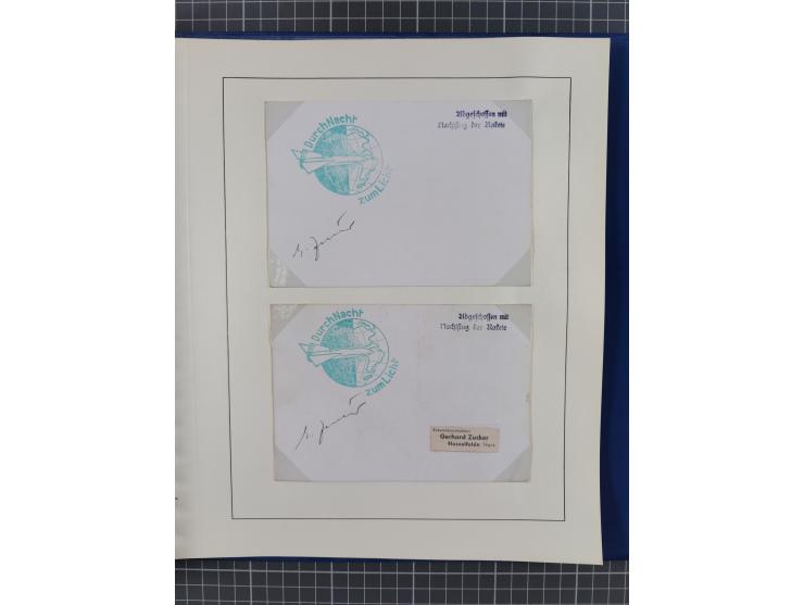 1933/35, umfangreiche Sammlung “Gerhard Zucker - Raketenpost” mit vielen Vignetten inkl. Kleinbogen, Abarten, Proben und Beso