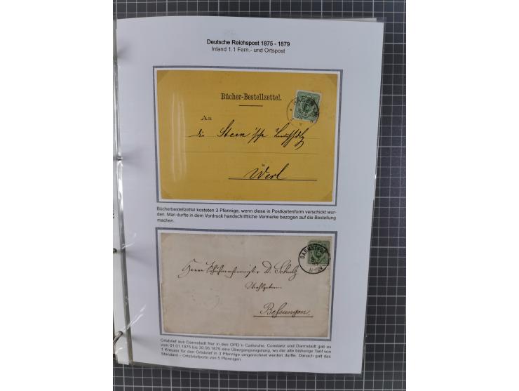 1875/79, umfangreiche Sammlung mit ca. 160 Briefen, Karten, Paketkarten und Ganzsachen, dabei Farben, Einzel- und Mehrfachfra