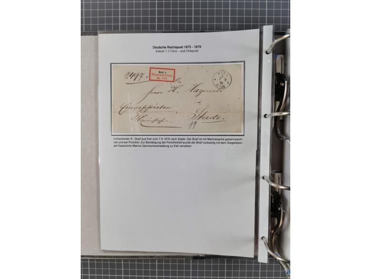 1875/79, umfangreiche Sammlung mit ca. 160 Briefen, Karten, Paketkarten und Ganzsachen, dabei Farben, Einzel- und Mehrfachfra