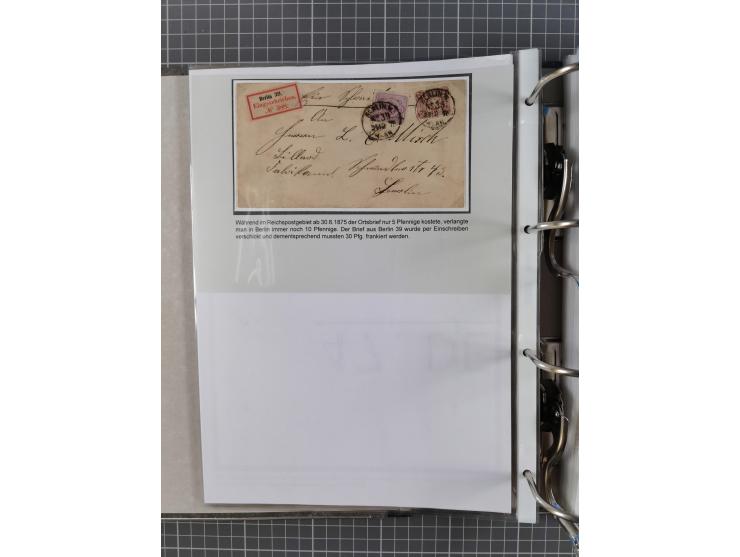 1875/79, umfangreiche Sammlung mit ca. 160 Briefen, Karten, Paketkarten und Ganzsachen, dabei Farben, Einzel- und Mehrfachfra