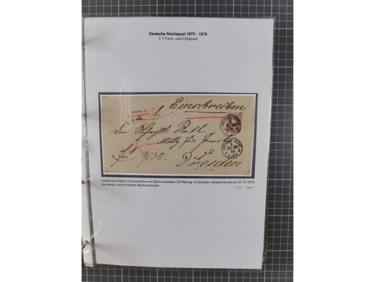 1875/79, umfangreiche Sammlung mit ca. 160 Briefen, Karten, Paketkarten und Ganzsachen, dabei Farben, Einzel- und Mehrfachfra
